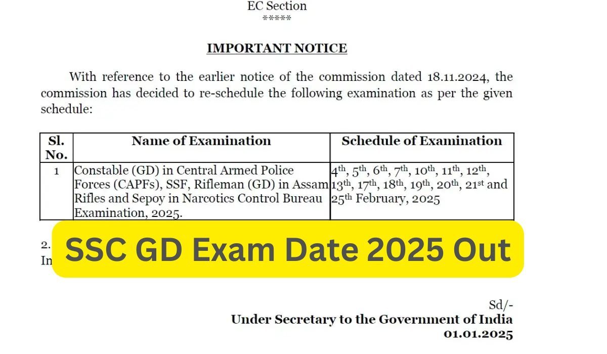 SSC GD Exam Date 2025 Out