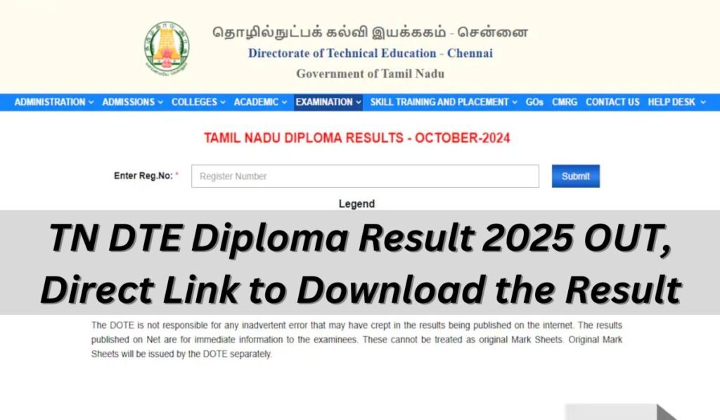 TN DTE Diploma Result 2025 OUT, Direct Link to Download the Result